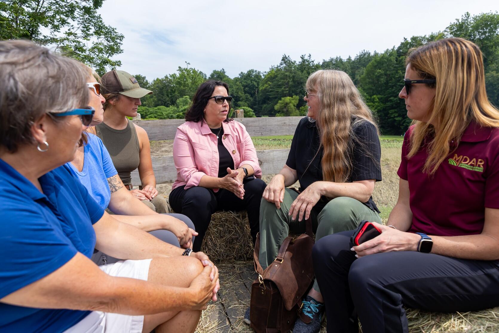 Lieutenant Governor Driscoll, MDAR Commissioner Randle, and Director Gobi meet with farmers at Natural Roots in Conway.