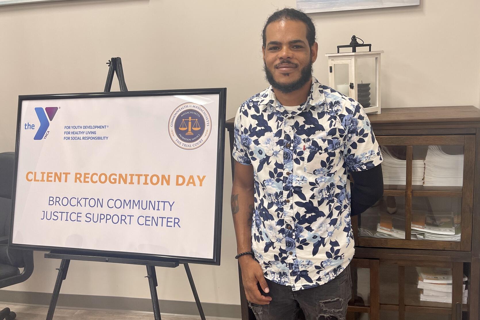 Joao DePina attending an MPS client recognition day at the Brockton Community Justice Support Center.