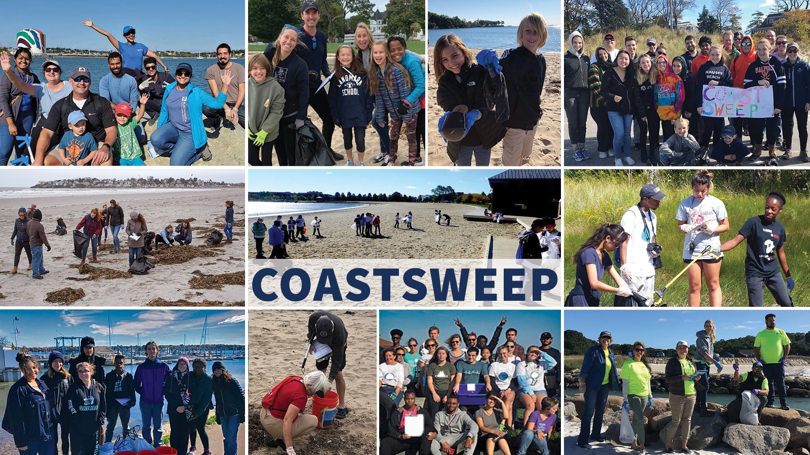 A collage of people participating in COASTSWEEP Beach Cleanup