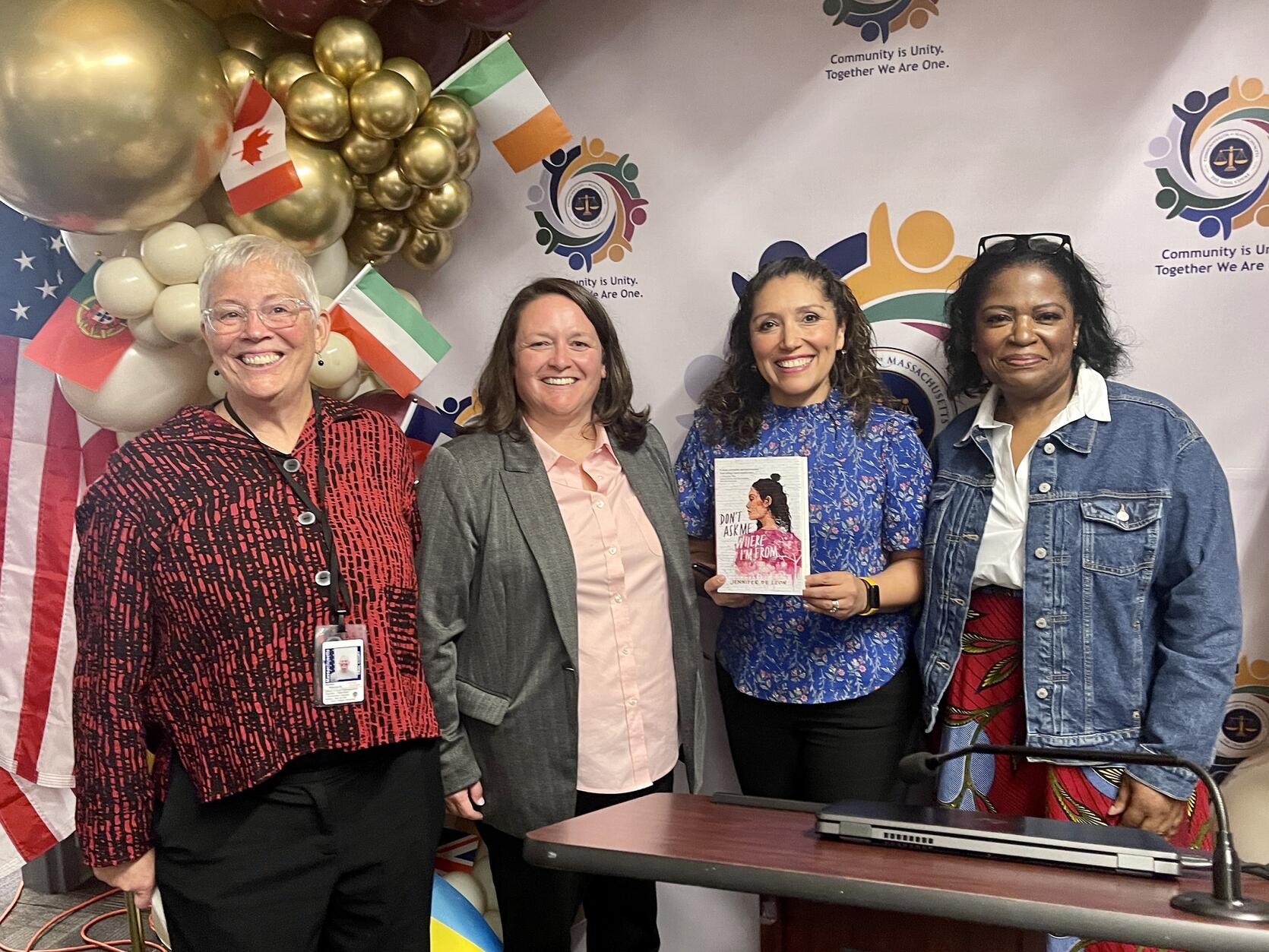 Daniela Lopes, Patricia “Pat” Horne, author Jennifer DeLeon, and Yardley Theolien.