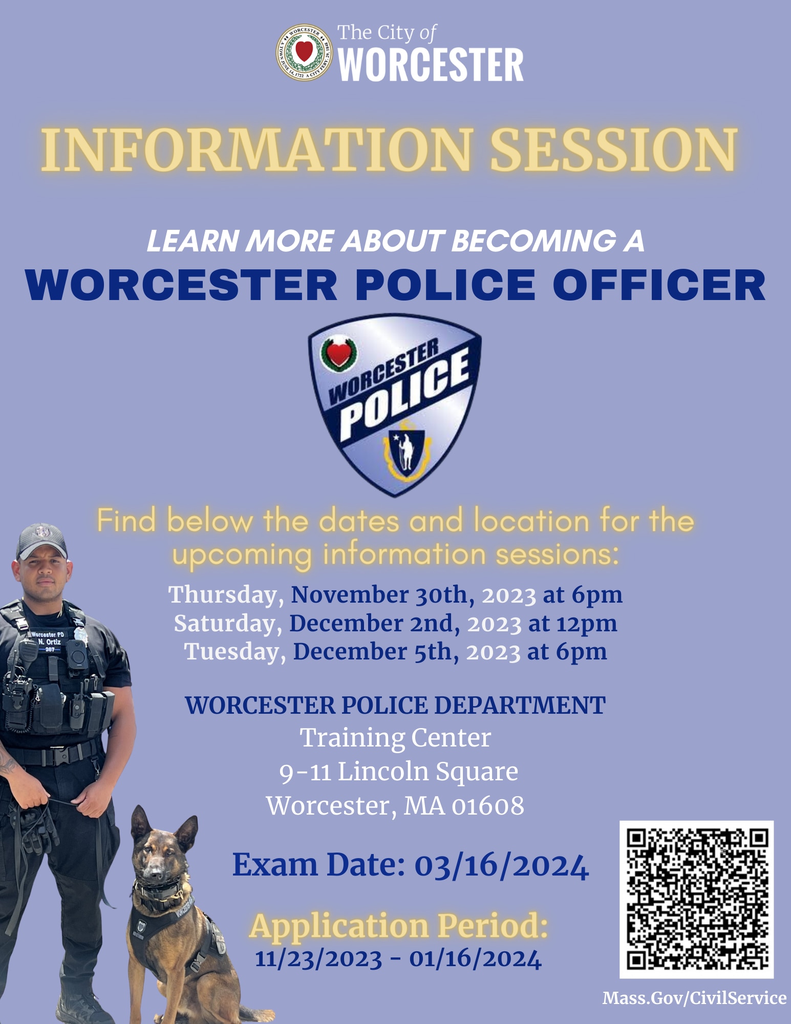 Worcester Police Information Session Flyer