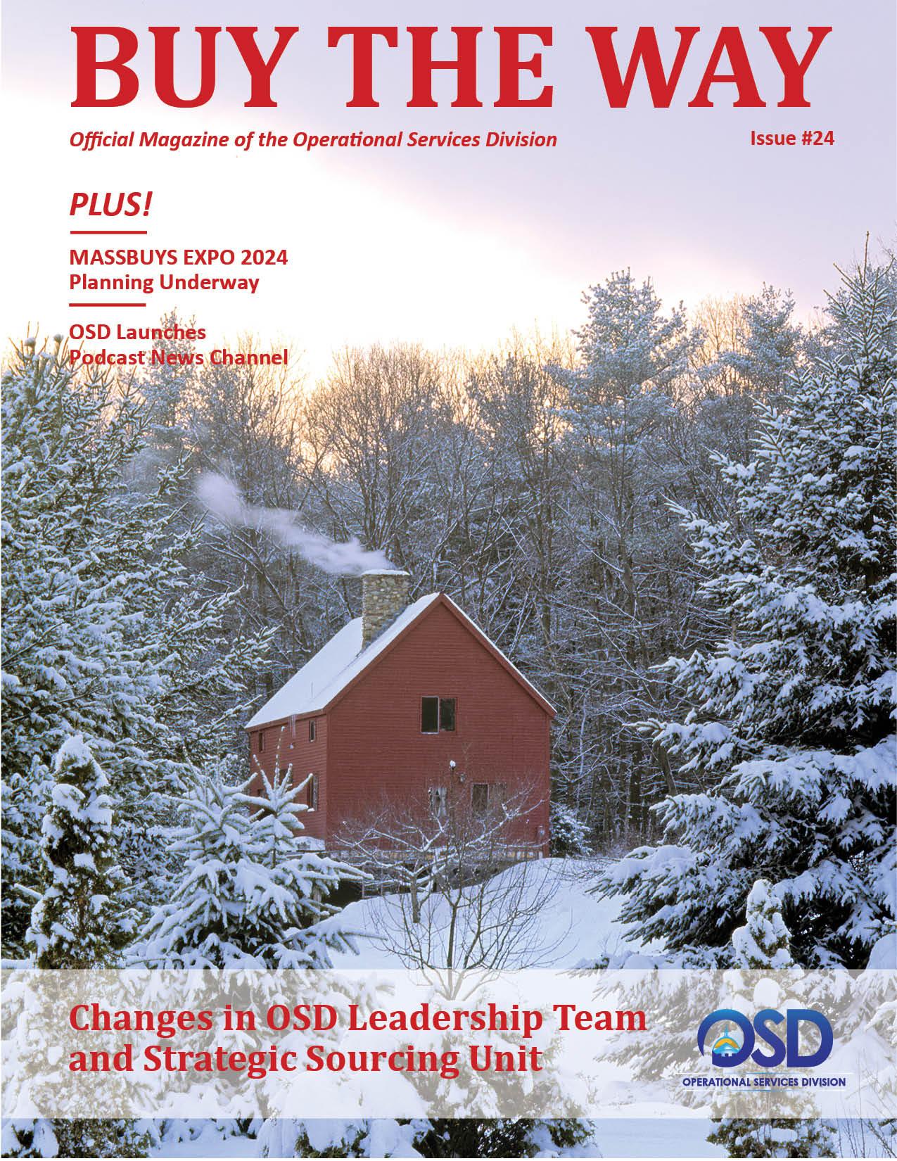 Buy the Way Issue 24 cover. Winter landscape with red cabin. 