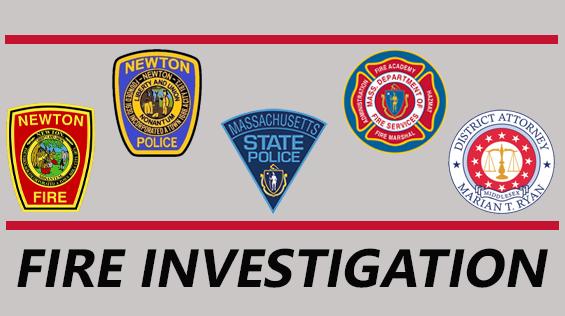 Graphic showing the logos of Newton Fire, Newton Police, Mass State Police, Department of Fire Services, and Middlesex DA