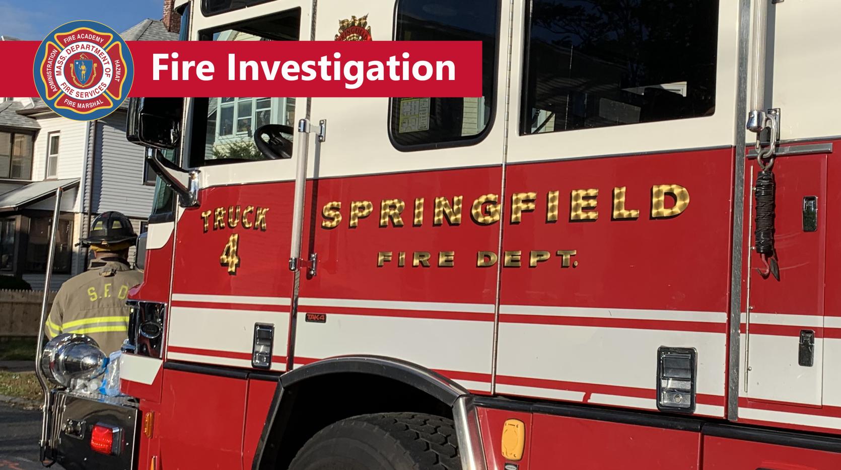 Photo of a Springfield fire truck with the words "fire investigation"
