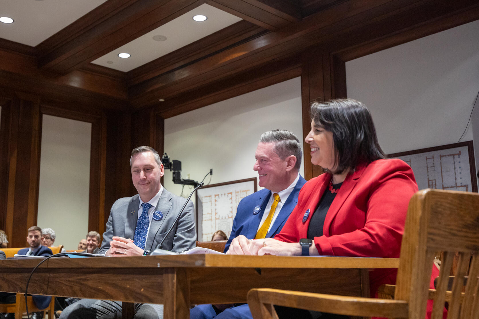 L-R: Secretary Gorzkowicz, Secretary Augustus and Lt. Gov. Driscoll testifying on behalf of the housing bond bill.