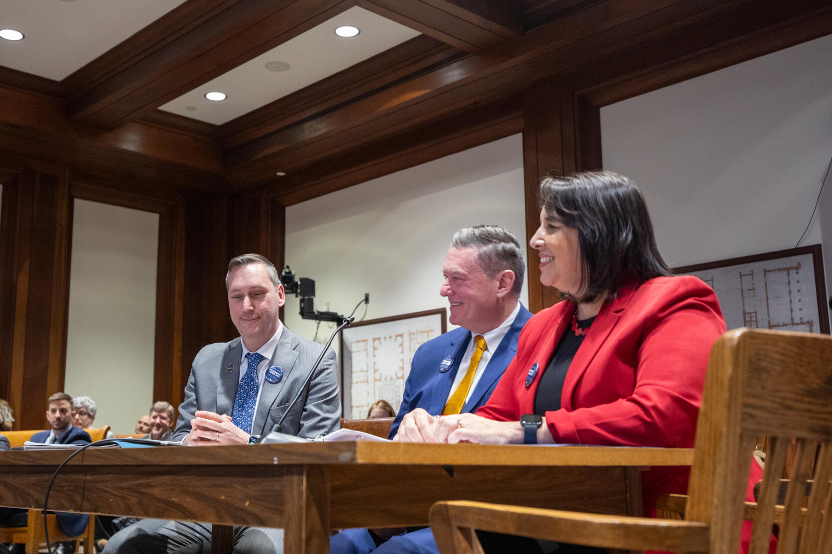 L-R: Secretary Gorzkowicz, Secretary Augustus and Lt. Gov. Driscoll testifying on behalf of the housing bond bill. 