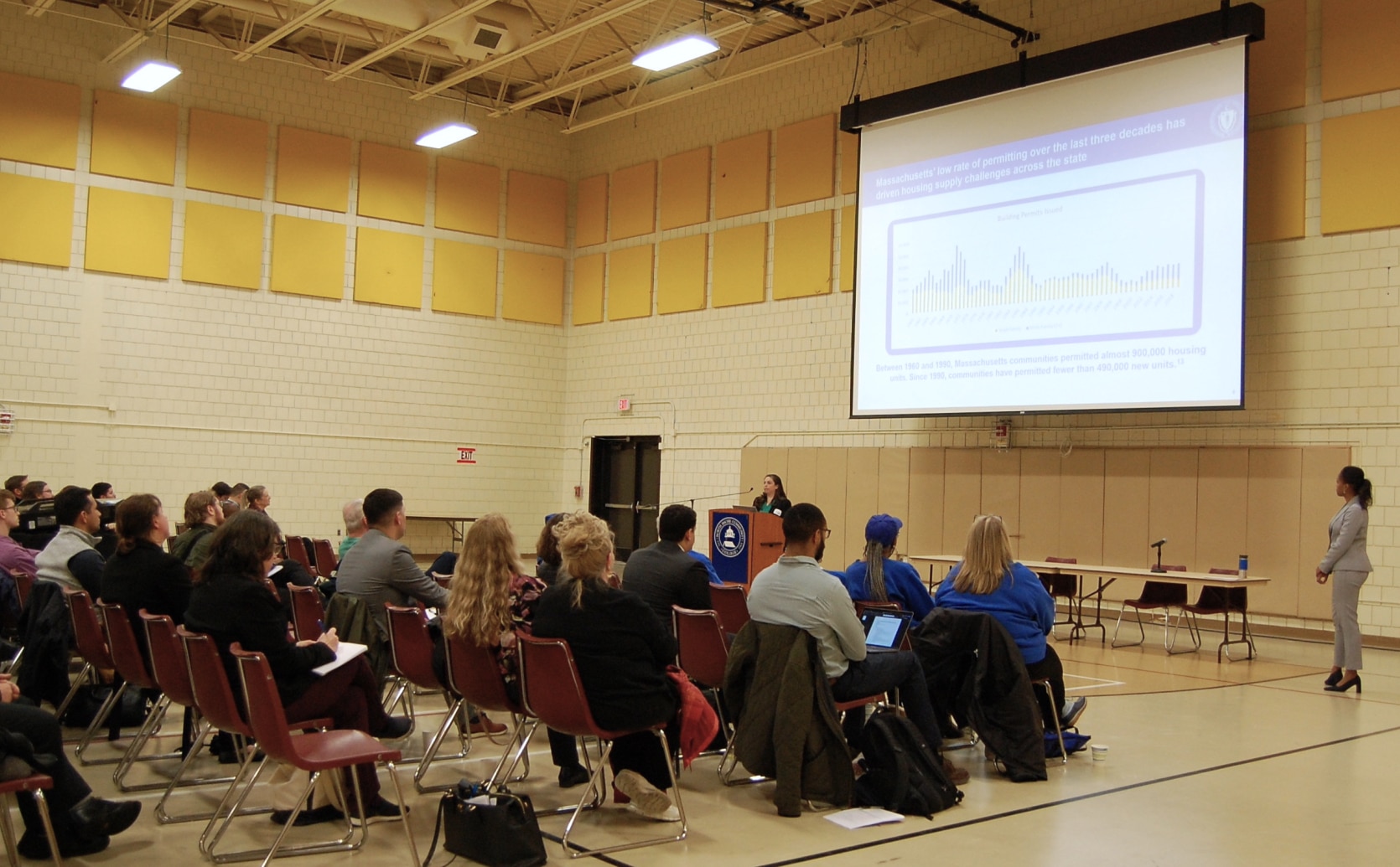Attendees participate in the first regional listening session on housing in Lynn.