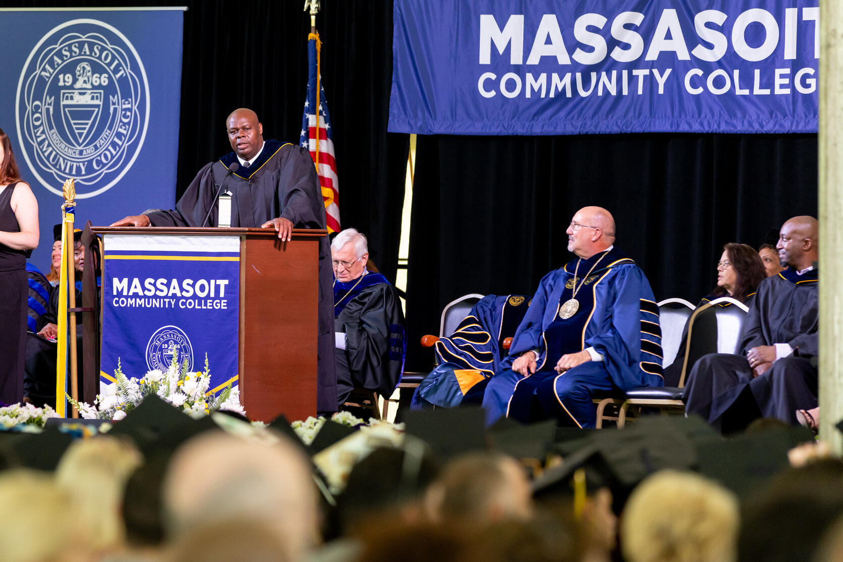 Commissioner of Probation Pamerson Ifill speaking to students at commencement.