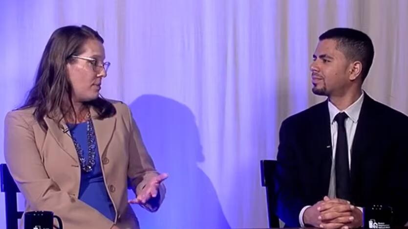 Screengrab of Brenda Kirouac and Mathieu Martinez speaking during the webinar