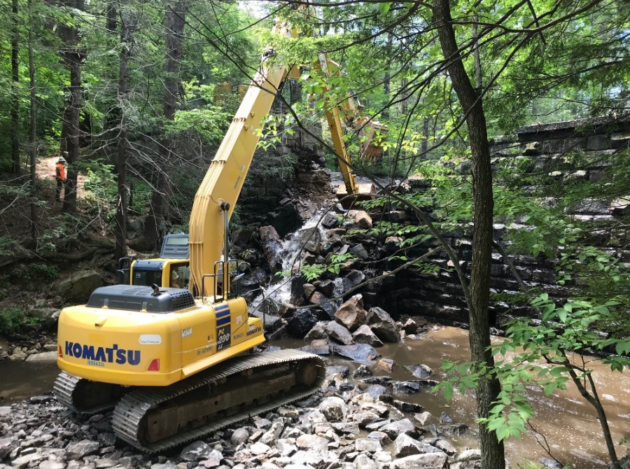 The Upper Roberts Meadow Dam is removed in Northampton in 2018.