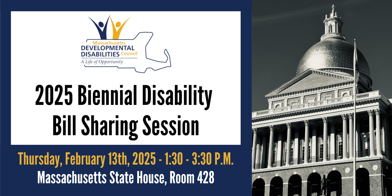 Massachusetts Developmental Disabilities Council logo with a photo of the Massachusetts State House.