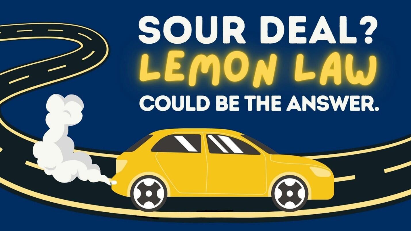 Illustration of yellow car with headline, Sour Deal? Lemon Law Could be the Answer.