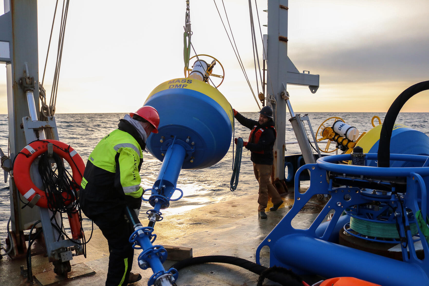 On February 23, 2025, researchers from the Massachusetts Division of Marine Fisheries (DMF) and Woods Hole Oceanographic Institution (WHOI) deployed two passive acoustic monitoring buoys off the coast of Cape Ann and Cape Cod Bay.