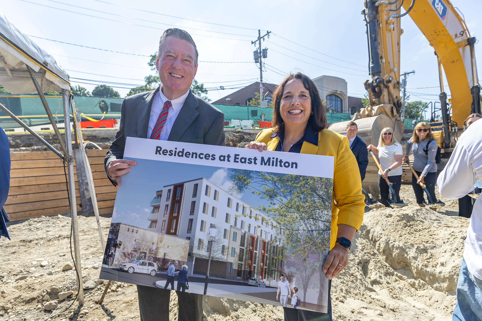 Secretary of Housing and Livable Communities Ed Augustus and Lieutenant Governor Kim Driscoll at the groundbreaking celebration for The Residences at East Milton