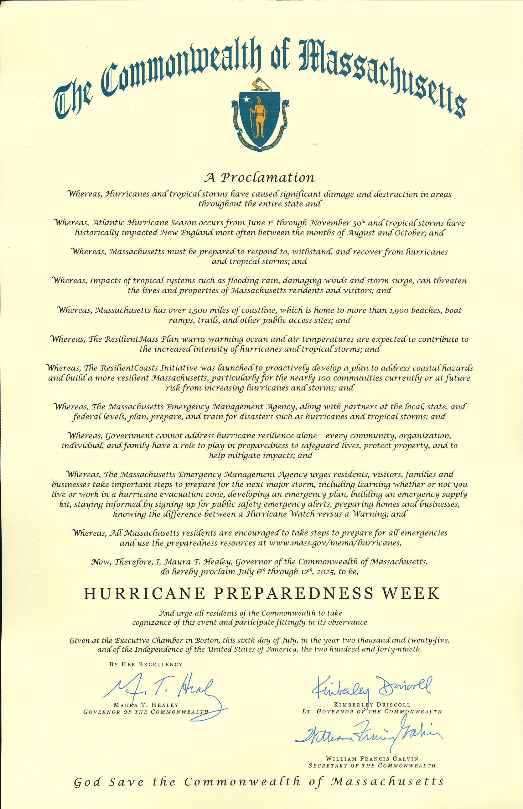 Hurricane Preparedness Week proclamation text