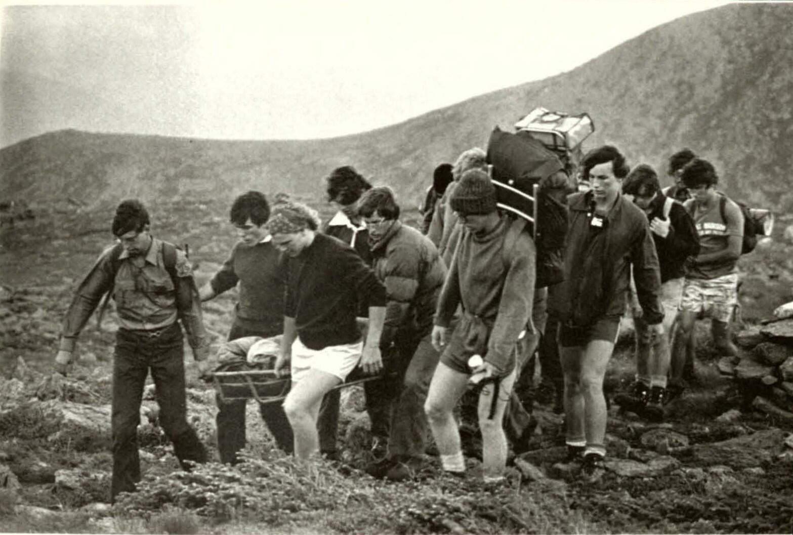 Rescue Practice, Mountain Leadership Workshop, 1975 from the June 1976 issue of Appalachia
