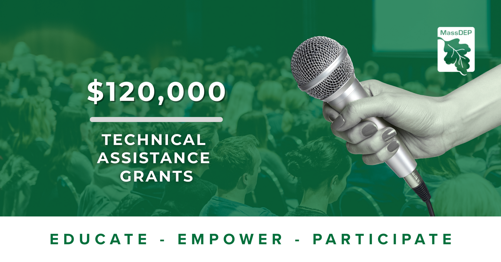 microphone graphic, with the text Educate, Empower, Participate