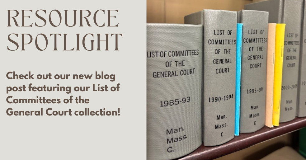 Resource spotlight: A bookshelf filled with volumes of Lists of Committees of the General Court
