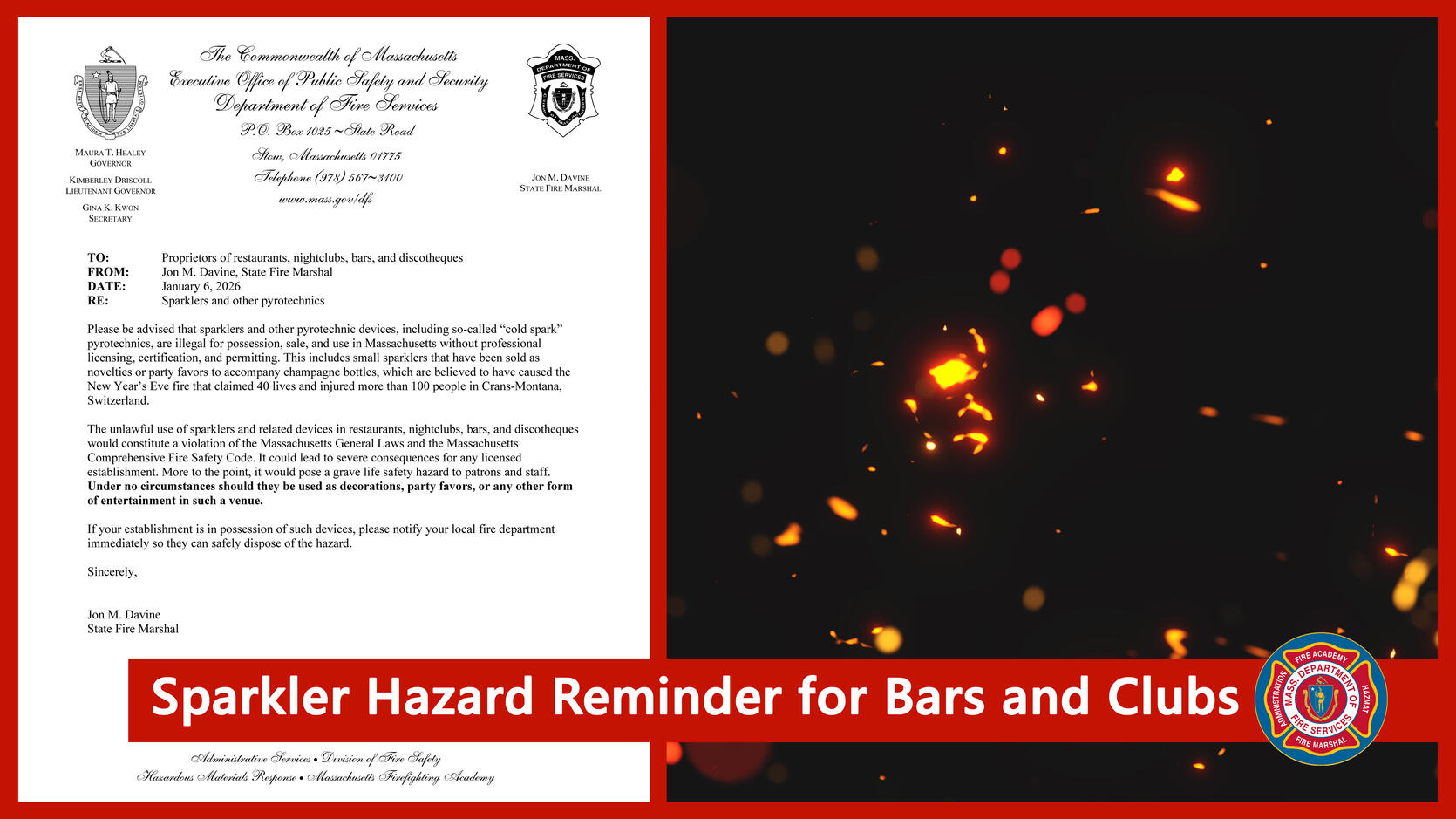 Sparkler hazard reminder for bars and clubs