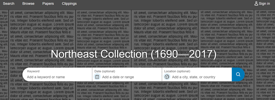 The Northeast Collection page on Newspaper.com