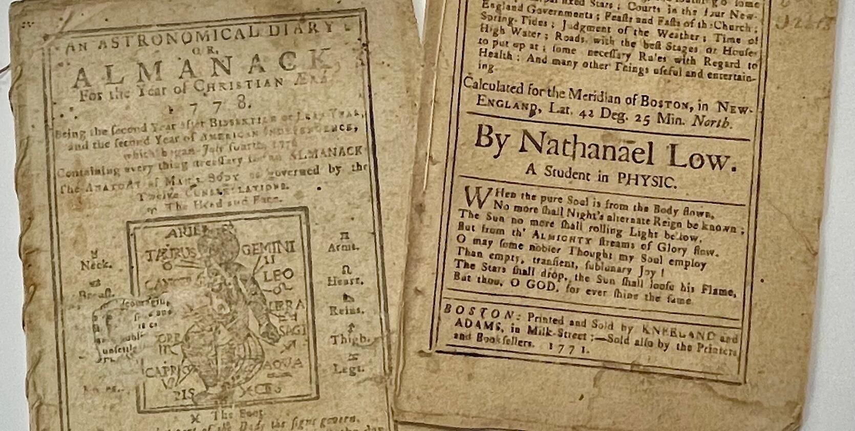 Covers from the 1771 and 1778 editions of An Astronomical Diary; Or, Almanack