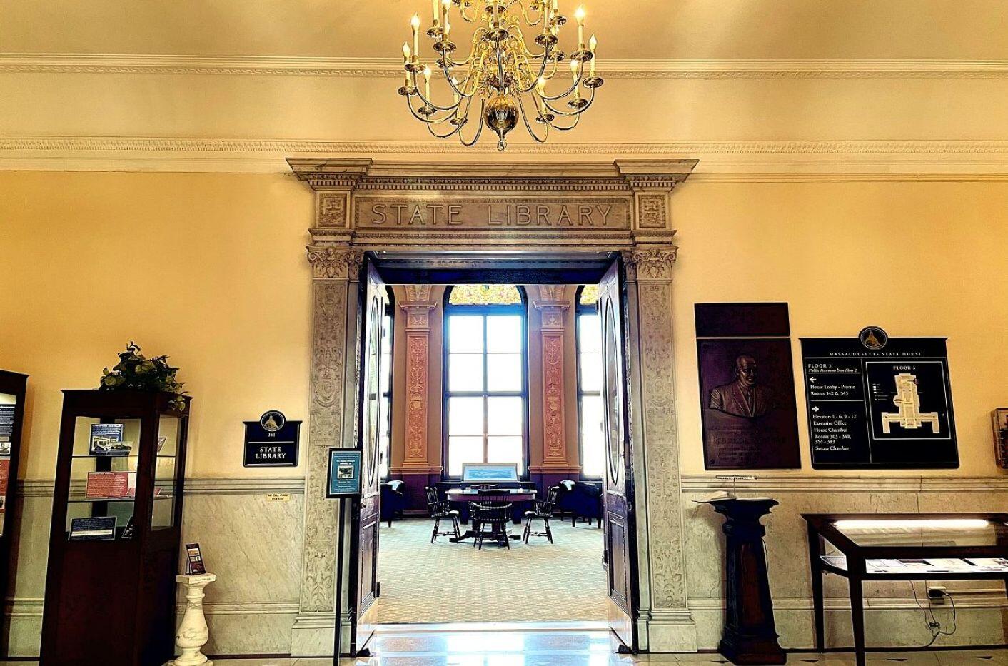 Entrance to the State Library on the third floor of the State House