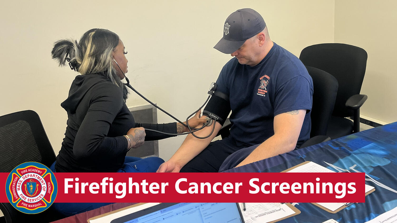 Firefighter at a cancer screening