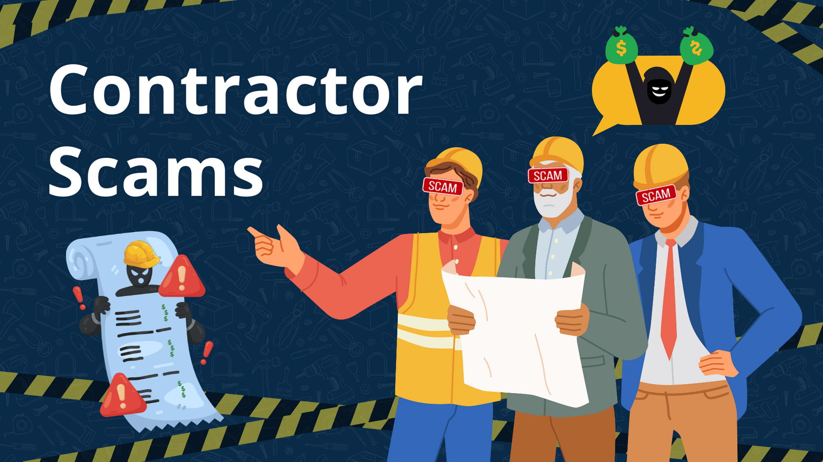 Decorative image with the text "Contractor Scams".