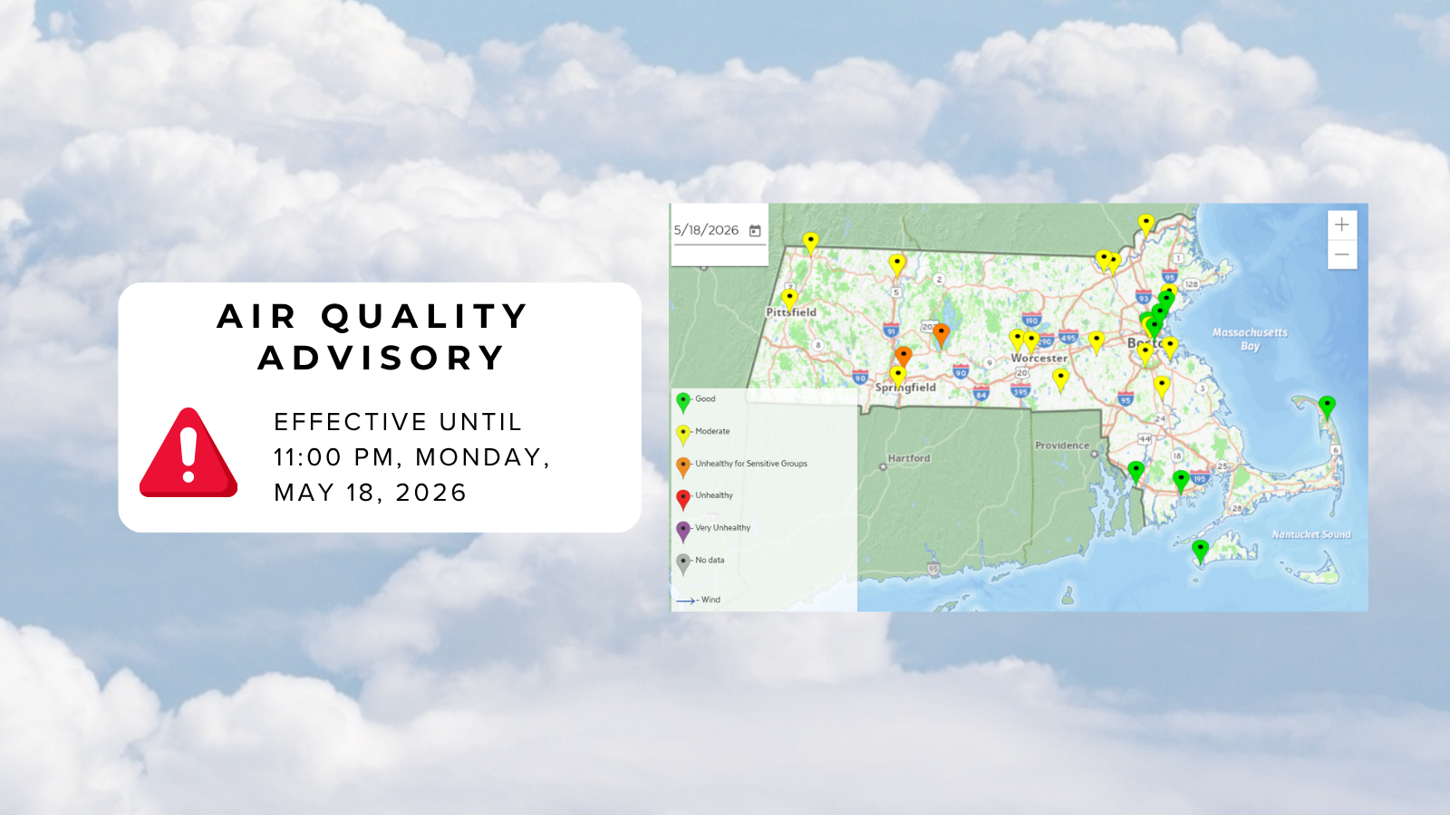 Air Quality Advisory in effect until 11pm on Monday, May 18, 2026
