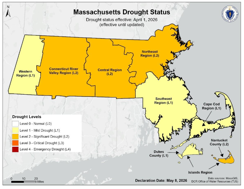 Map of Drought Status in Massachusetts.