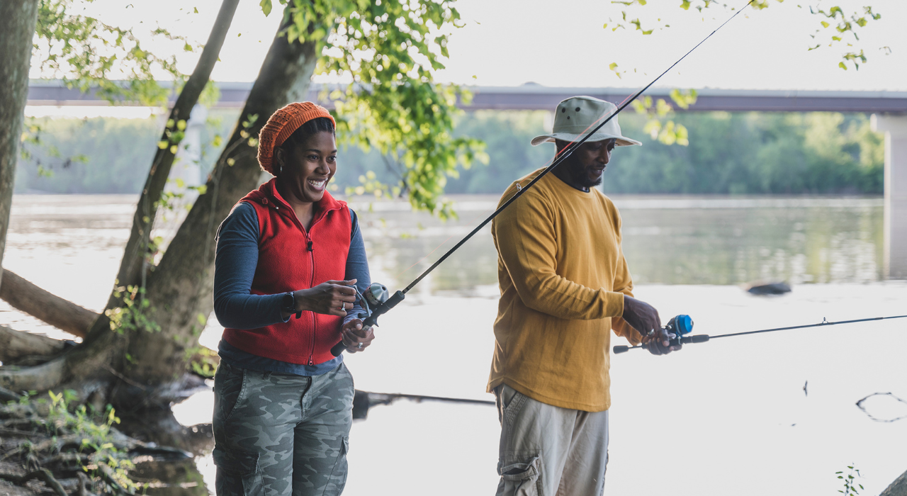 man and woman fishing