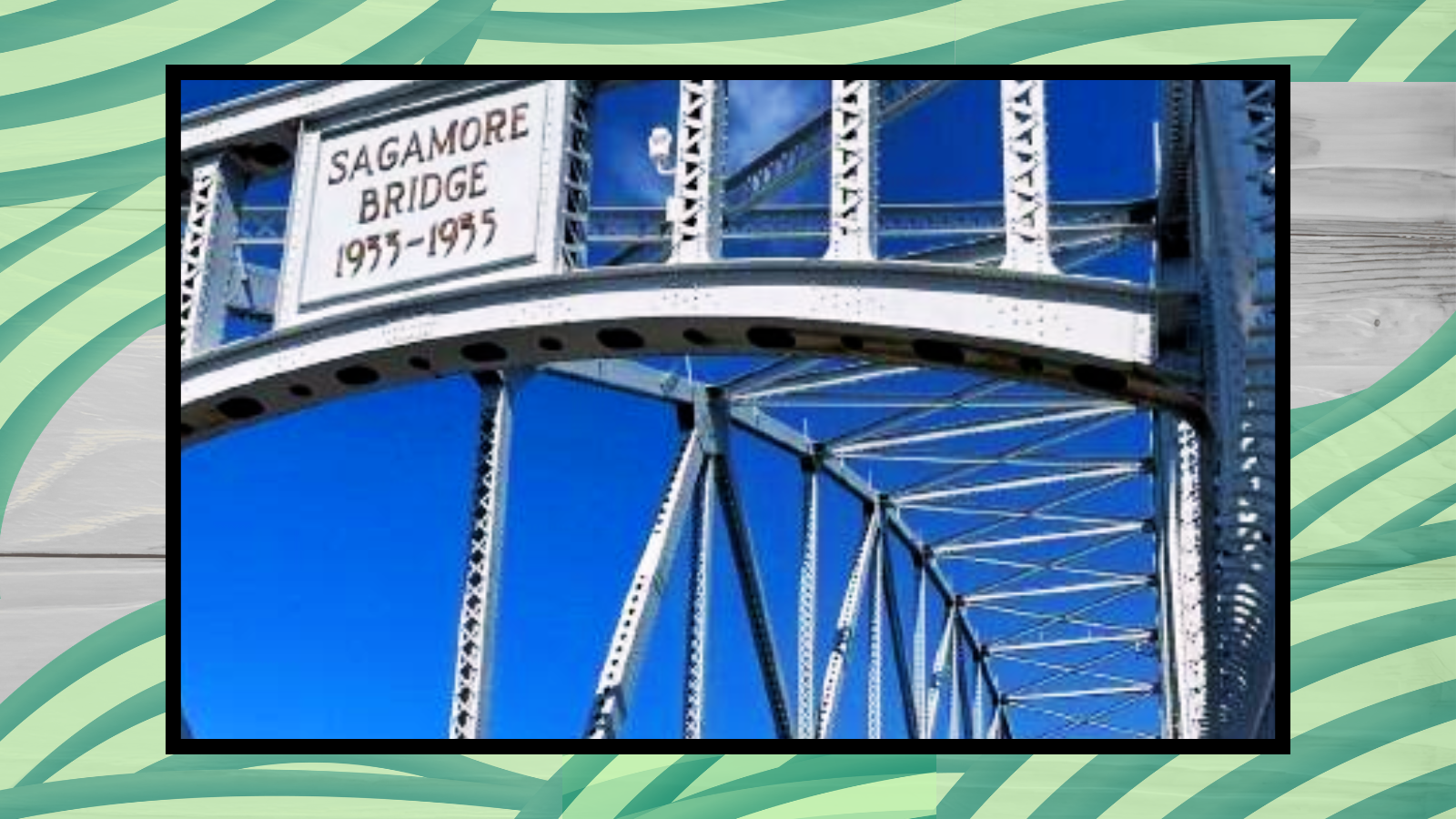 Photo of the Sagamore bridge with a decorative background