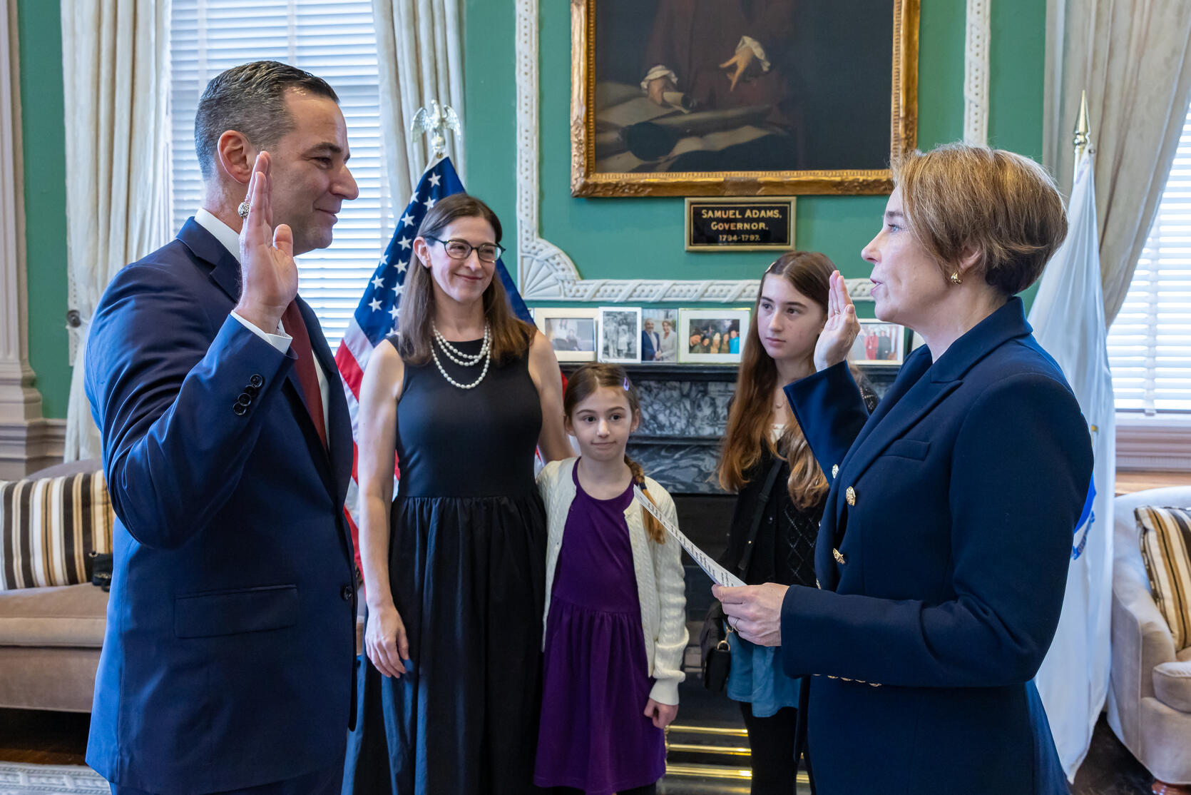 Governor Healey swearing in Dr. Eric Goralnick as the new Secretary of Veterans Services