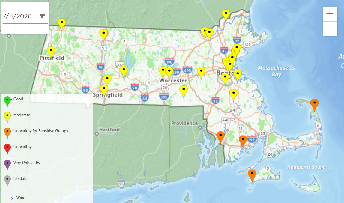 Air Quality Map of Massachusetts for July 3, 2026
