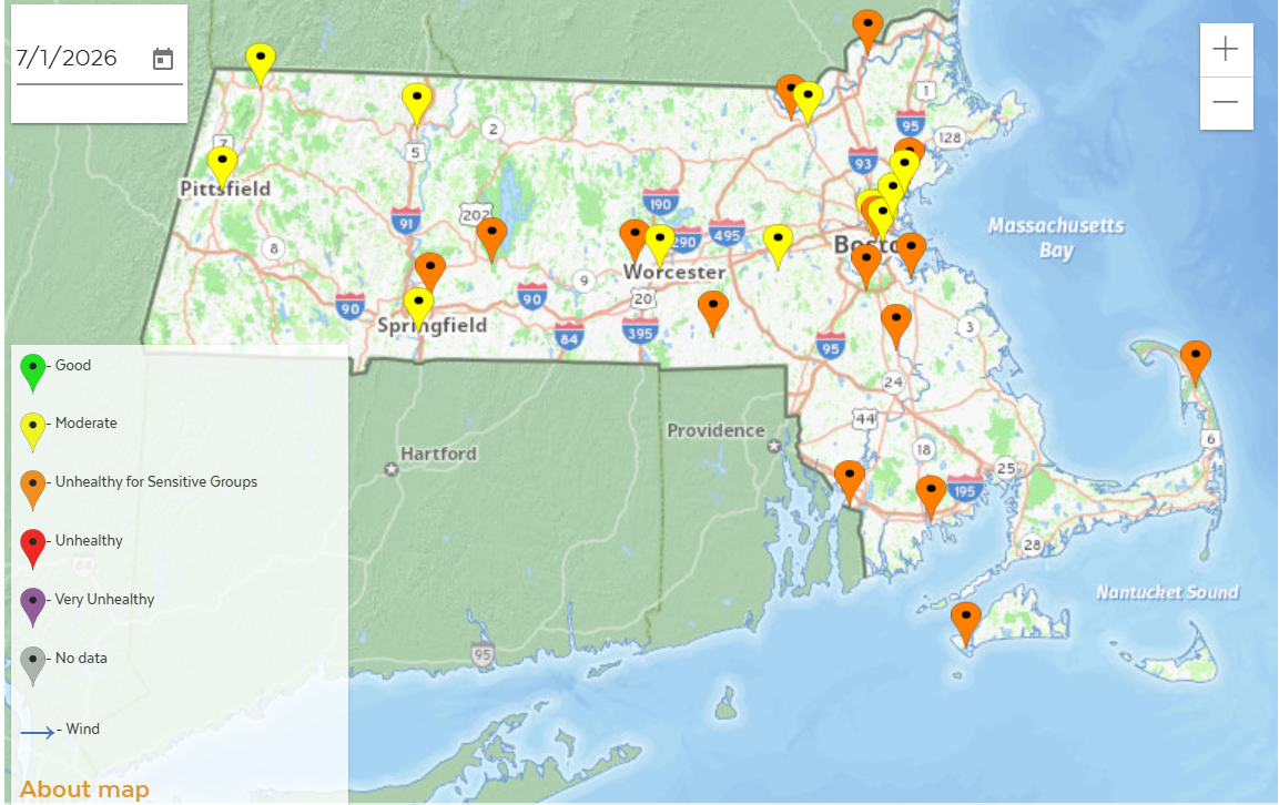 Air Quality Map of Massachusetts for 7/1/26