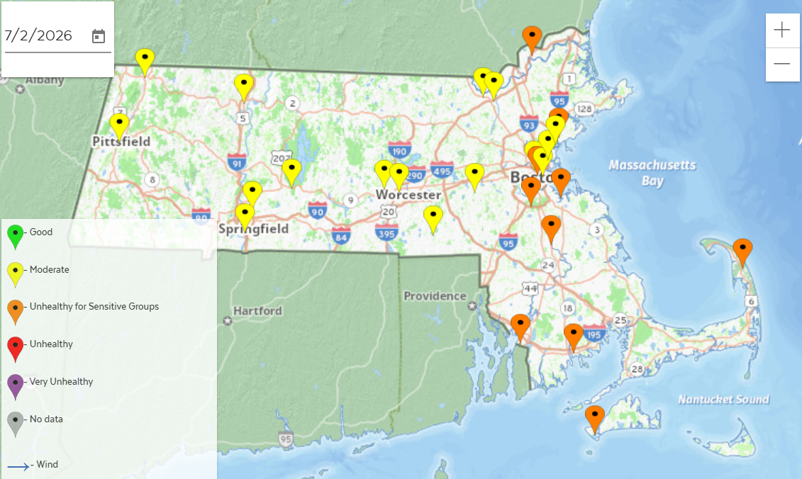 Air Quality Map of Massachusetts for 7/2/26