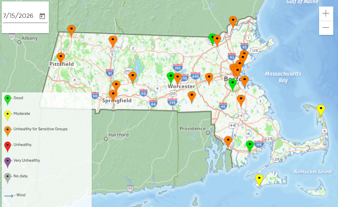 Air Quality Map of Massachusetts for 7/15/26
