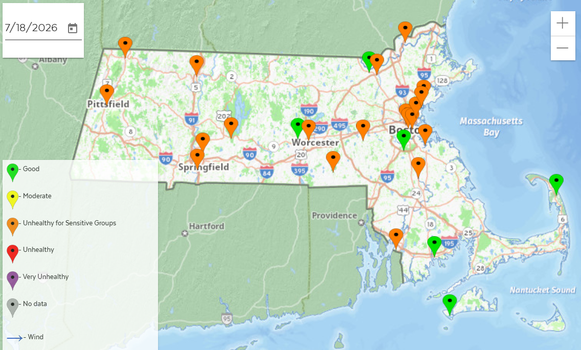 Air Quality Map of Massachusetts for 7/18/26