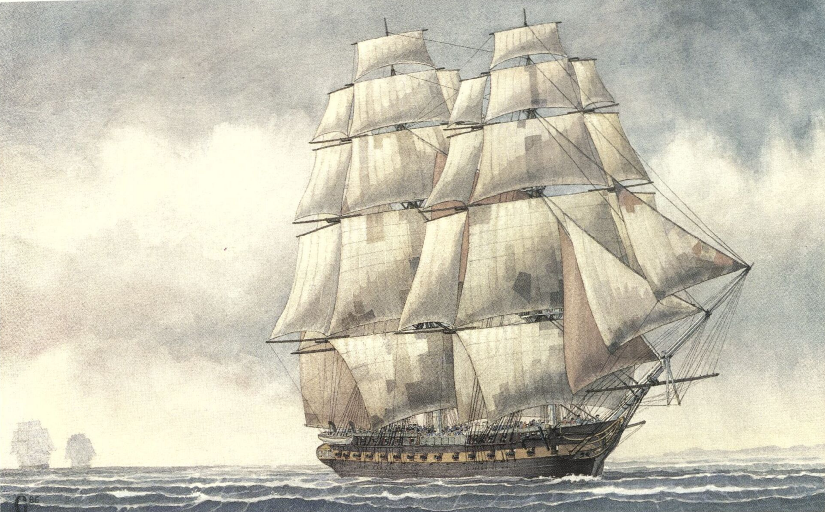 Illustration of USS Constitution from the book Old Ironsides: The rise, decline, and resurrection of the USS Constitution by Thomas C. Gillmer, 1993
