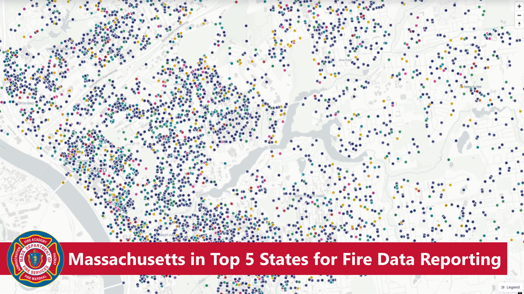 Map showing fire department responses