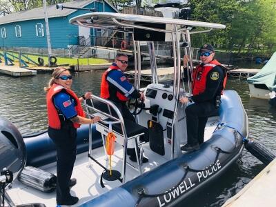 Police officers on a police boat