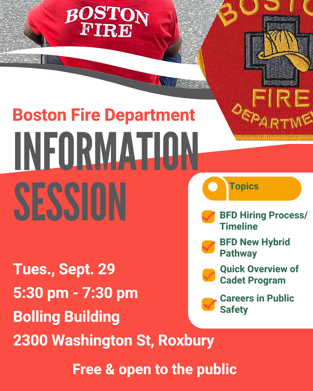 Boston Fire Department Information Session Flyer, information can be found in the detail section on this page