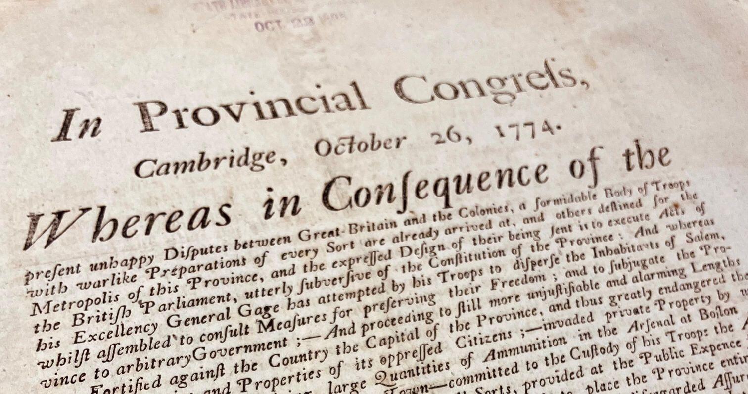 Detail from Broadside 37: Establishing Town Militia, 1774