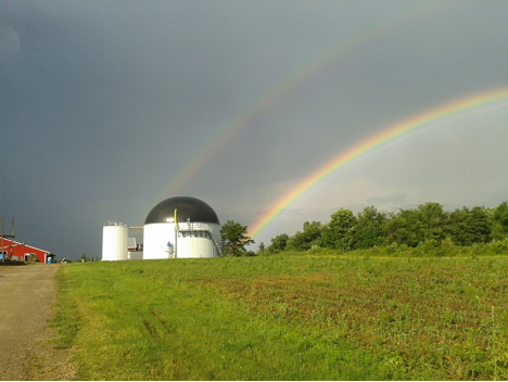 Field with a rainbow in the background.