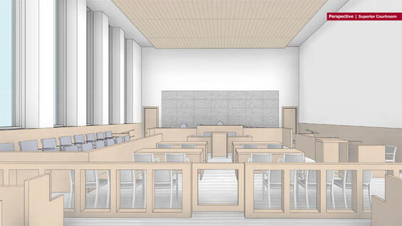 Superior courtroom in new Lowell Judicial Center