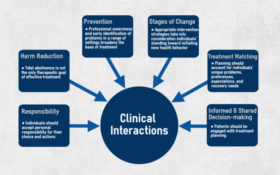 Graphic of 6 primary principles that should guide clinical interventions for gambling-related problems.