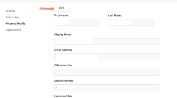 Image of an arrow pointing to the "edit" button on the top of the "personal profile" page.