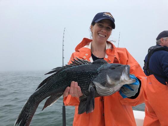 Fisheries Policy Analyst, Nichola Meserve, taking part in the Resources Assessment Project’s 2018 pilot study to identify black sea bass “hot spots”.