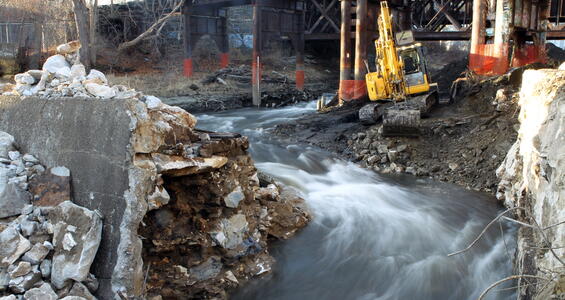 Breached dam