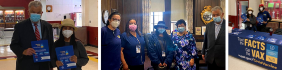 Vaccine Equity Staff pictured at Haverhill City Hall, posing with Mayor James Fiorentini